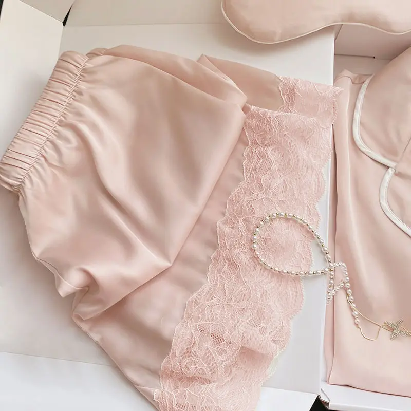 1 Ice Silk Pajamas Women's Summer Thin Short Sleeve Set New Ins Style Silk Homewear Can Be Outworn