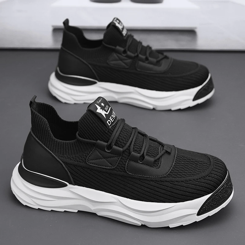 Кроссовки мужские летающие повседневная спортивная обувь круглый носок дышащие