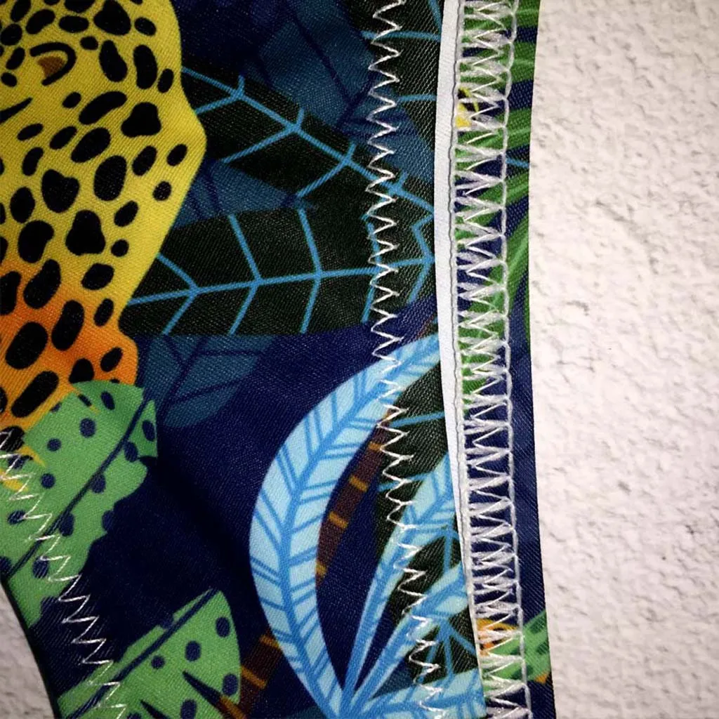 Сексуальное женское бикини с принтом листьев купальник высоким вырезом пляжные