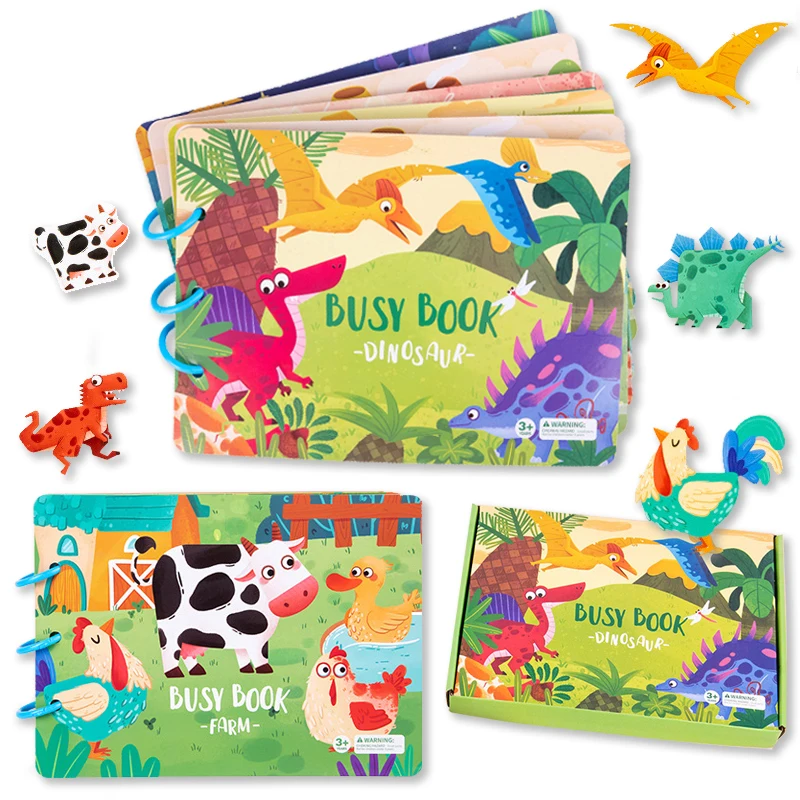 

Детская книга Монтессори паста игрушки динозавр животное жизненный цикл Дети Раннее Когнитивное Обучение Матч мышление игра Тихая книга