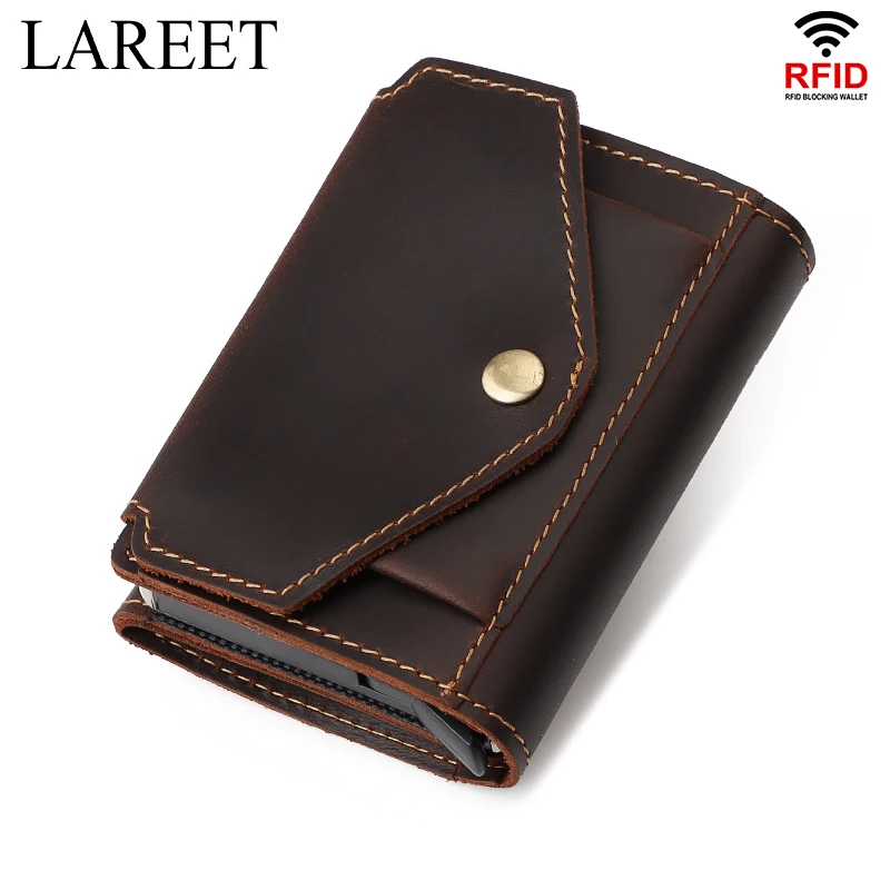 Credit Card Holder Men Hasp Wallet Credential Genuine Leather Purse Luxury Clutch Business Money Bag Travel Mini Coin Male Walet