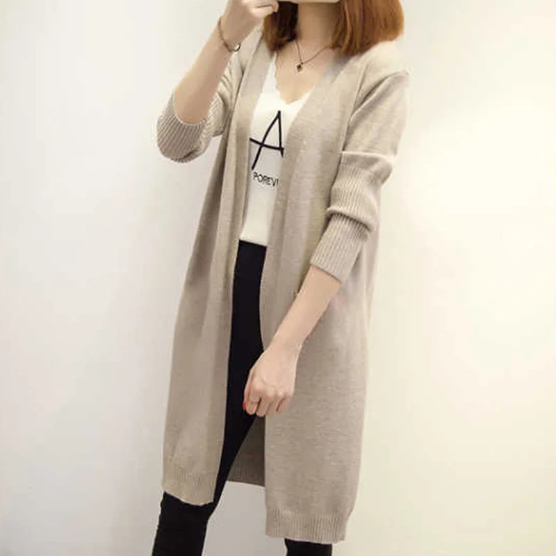 

Hot sale Knitted Cardigan Sweater Women Long Sleeve Coat Autumn Winter Solid Color Cardigan Sweaters Mid-length