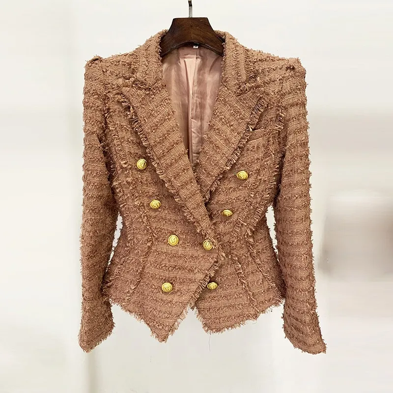 

Новинка Осень/Зима 2023, модная твидовая приталенная куртка с бахромой