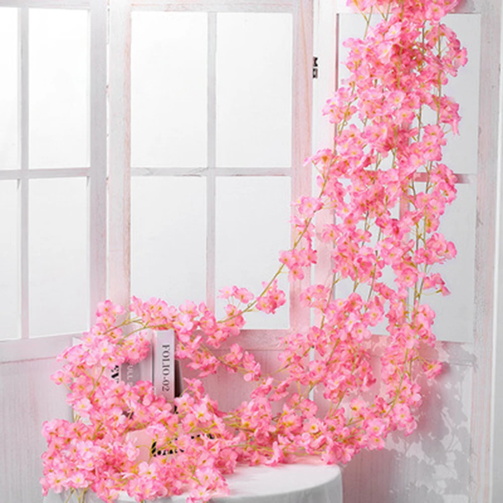 

5.9ft Artificial Cherry Blossom Flowers Wedding Garland Ivy Decoration Fake Silk Flowers Vine for Party Arch Home Decor String
