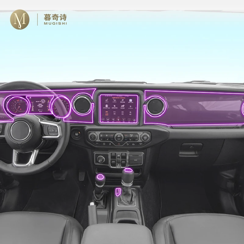 

For Jeep Wrangler Rubicon 2023Car Interior Film Dashboard piano board Shift center console Anti-scratch transparent TPU PPF Film