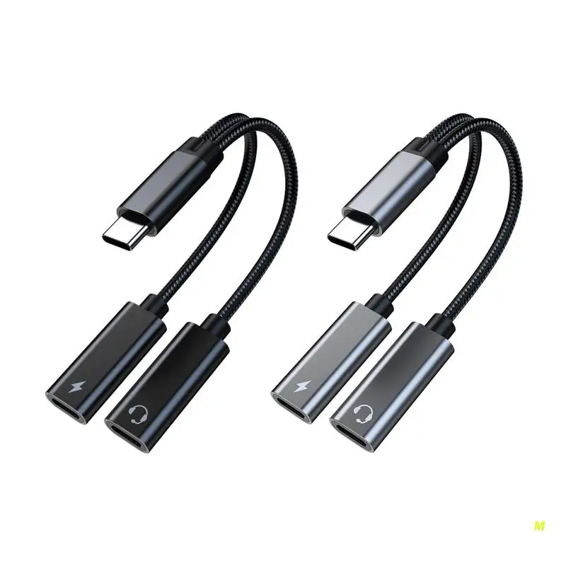 

F19E USB C сплиттер 2 в 1 USB C к двойному USB C адаптер для зарядки USB C разъем для наушников 60 Вт PD кабель для быстрой зарядки