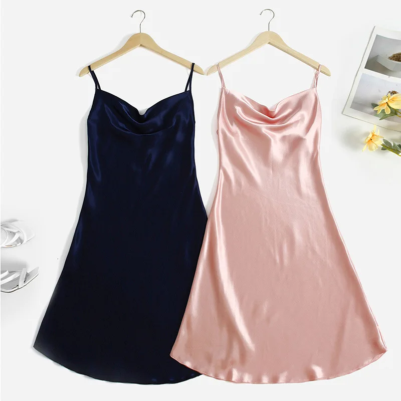 Summer Ice Silk Suspender Skirt Pajamas Night Dress Women Nuisette Femme Vestidos Mujer Chemise De Nuit Lingerie Sexy Sleepwear