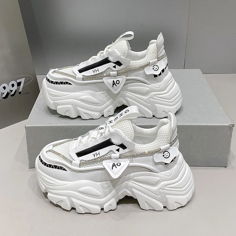 

Spring New Women's Pink Chunky Sneakers Breathable Platform Sports Shoes Woman Lace Up Thick Sole Casual Shoes Zapatillas Mujer