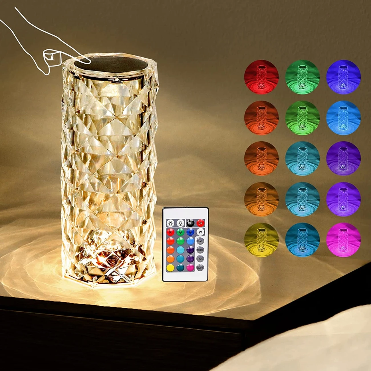 

Diamond Table Lamp Portable Touch USB Chargeable Crystal Acrylic Light Romantic Atmosphere Bedroom Bedside Desk Bar Night Lights
