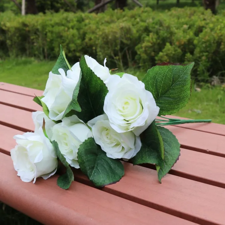 

9 Heads Roses Bouquet Simulation Roses Silk Flower Wall Interior Decoration Road Guide Arrangement Flower Art Ornaments