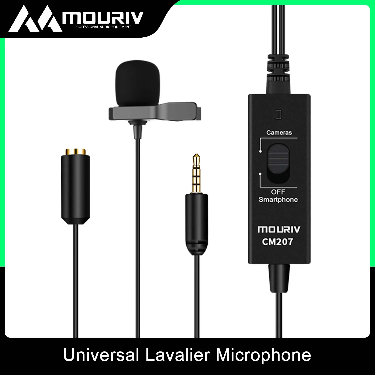 Enlarge Universal Lavalier Microphone Monitoring Input Compatible with Laptop, Desktop,Smartphones,Cameras MOURIV CM207