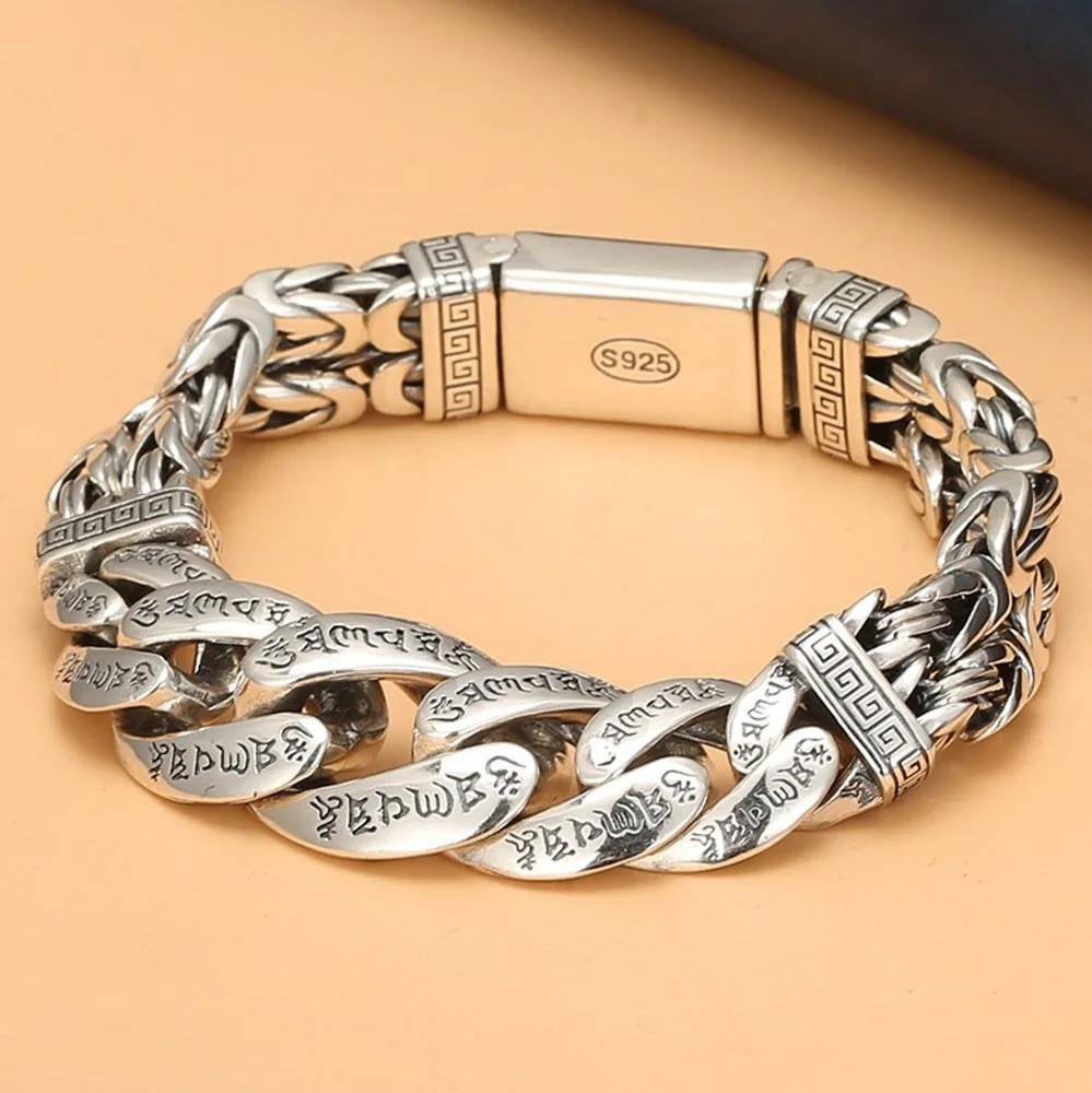 Настоящая твердая цепочка из стерлингового серебра 925 пробы мужская мантра