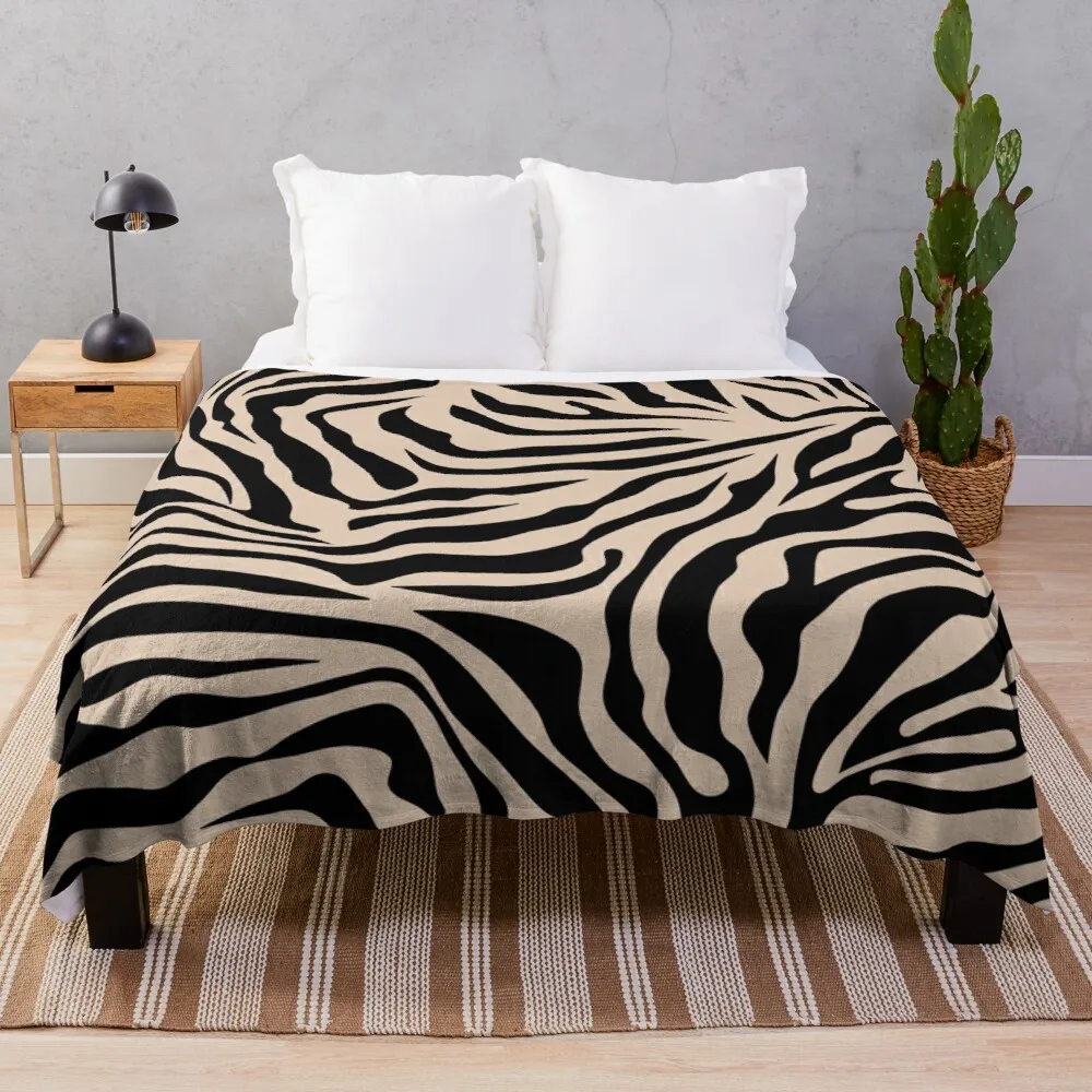 

Zebra Print Zebra Stripes Wild Animal Print Zebra Pattern Modern Black And Beige Tan Light Brown Throw Blanket