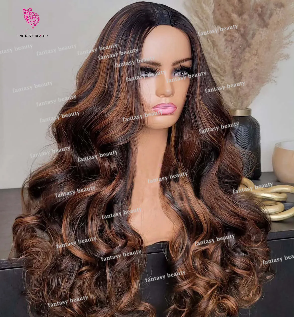 Основные моменты Медовый блондин Объемная волна Длинные волосы Парик с