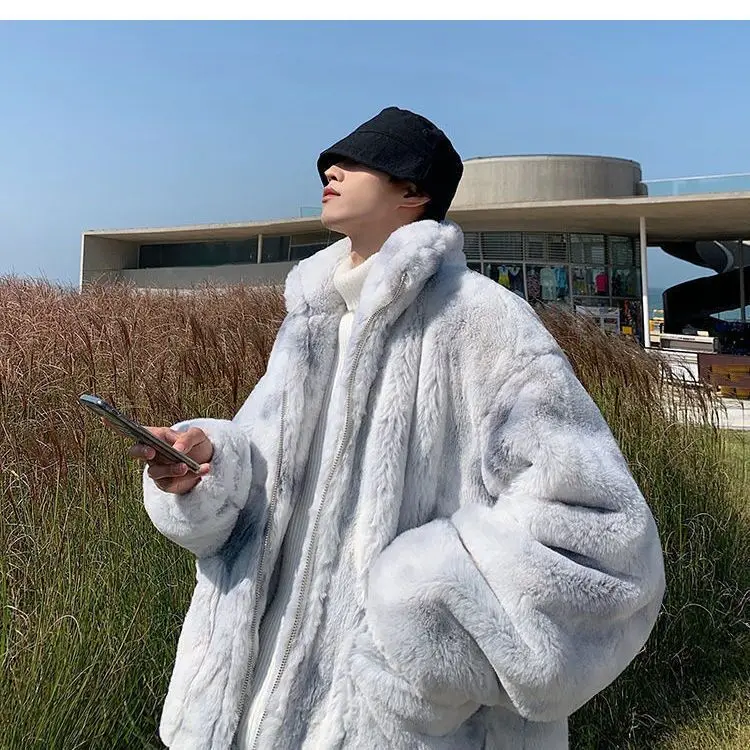 Men Korean 2022 Winter Warm Plus Fleece Faux Fur Fox Fur Casual Mens Jacket Thick Boutique Fashionable Male Slim Coats