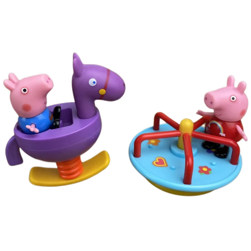 

Peppa Pig cartoon animation bulk rocking horse turntable scene children's cute play house toy decoration creative birthday gift