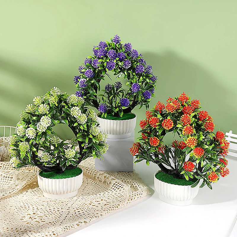 

1PC New Fake Flower Potted Garden Arrangement Plastic Plants Bonsai Table Ornament Home Room Decoration High Quality Artificial