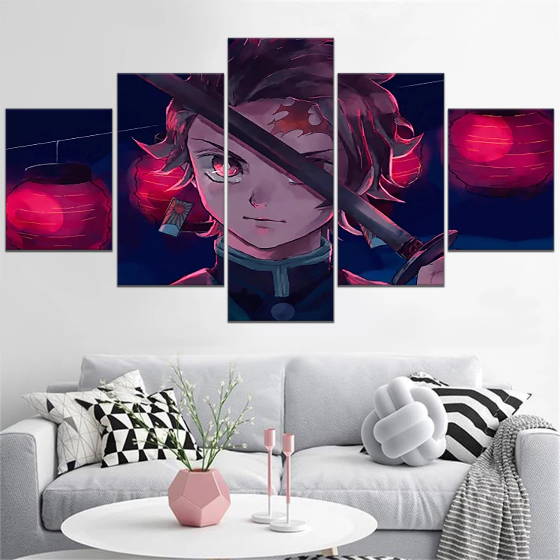 

HD Print Anime Demon Slayer 5 Panel Canvas Poster Tanjiro Kamado Painting Picture Modern Wall Art Home Decoration Living Room