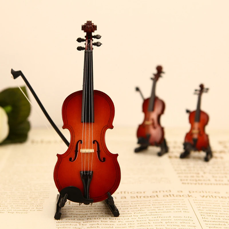 Mini Violin with Support Miniature Wooden Musical Instruments Collection Decorative Ornaments Musical toys