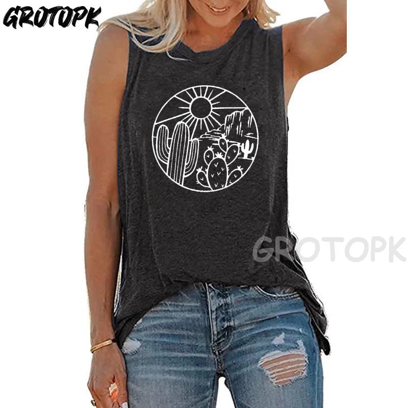 

Desert Shirt Cactus Plants Summer Women Sleeveless Tanks Top Tshirt Vest Tank Top Female Vest Tops