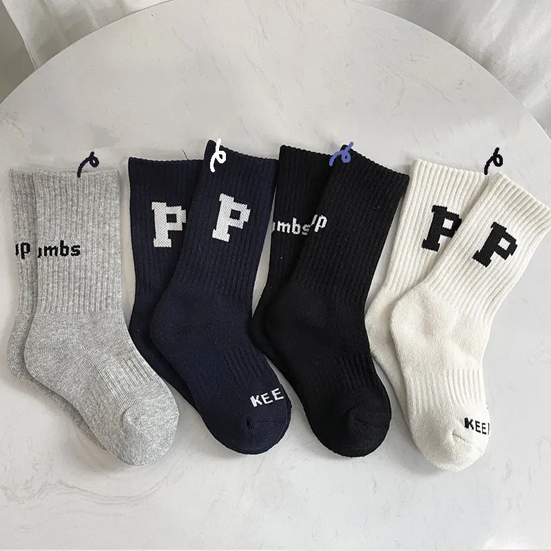 

3-12Y Spring Autumn Winter Kids Children Soft Cotton Stockings for Baby Girls Boys Solid White Letter Socks Sports Stuff