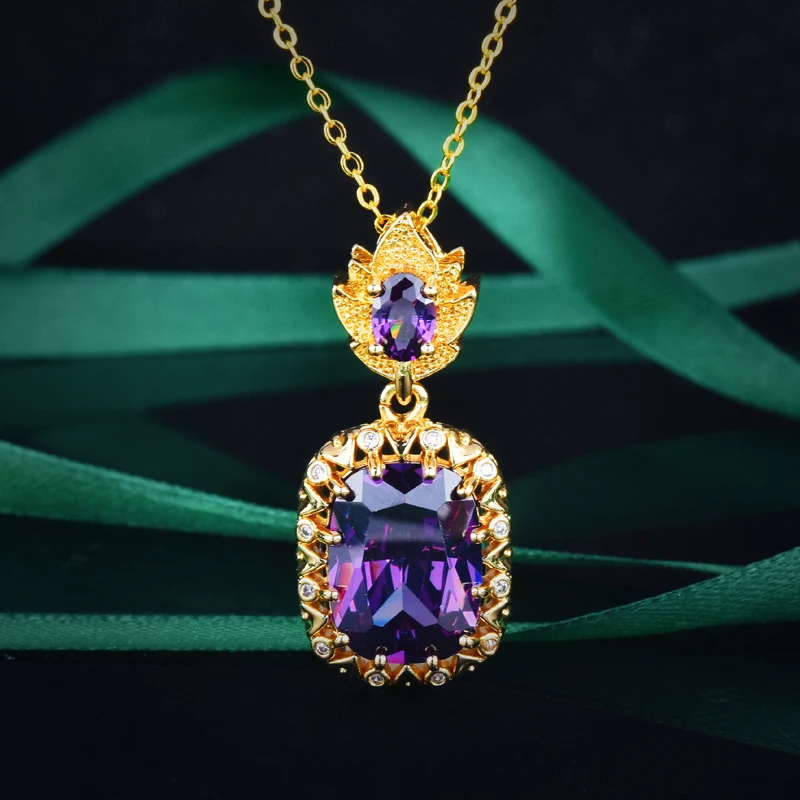 

Luxury Ladies Geometry Pendant Necklace Inlay Square AAA Cubic Zirconia High Quality For Women Wedding Engagement Jewelry Gifts