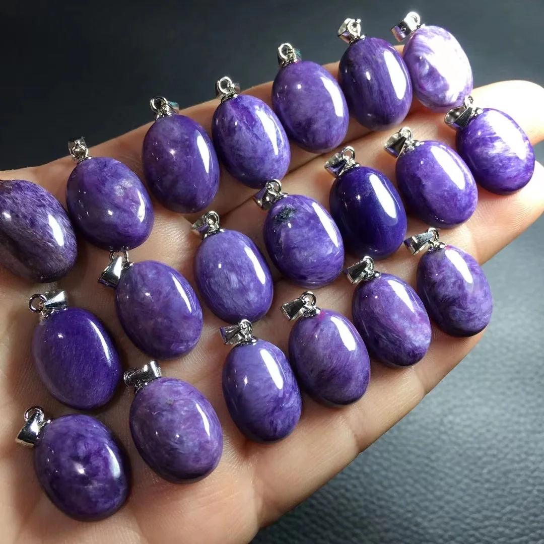 

1Pc Fengbaowu Natural Charoite Oval Cabochon Pendant 925 Sterling Silver Reiki Healing Stone Fashion Jewelry Gift For Women