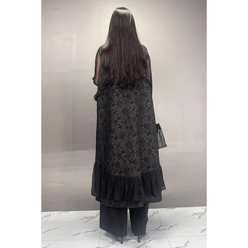 2024 Autumn New Trend Fashion Vest Sleeveless Dress Loose Fake Two-Piece Casual Outerwear