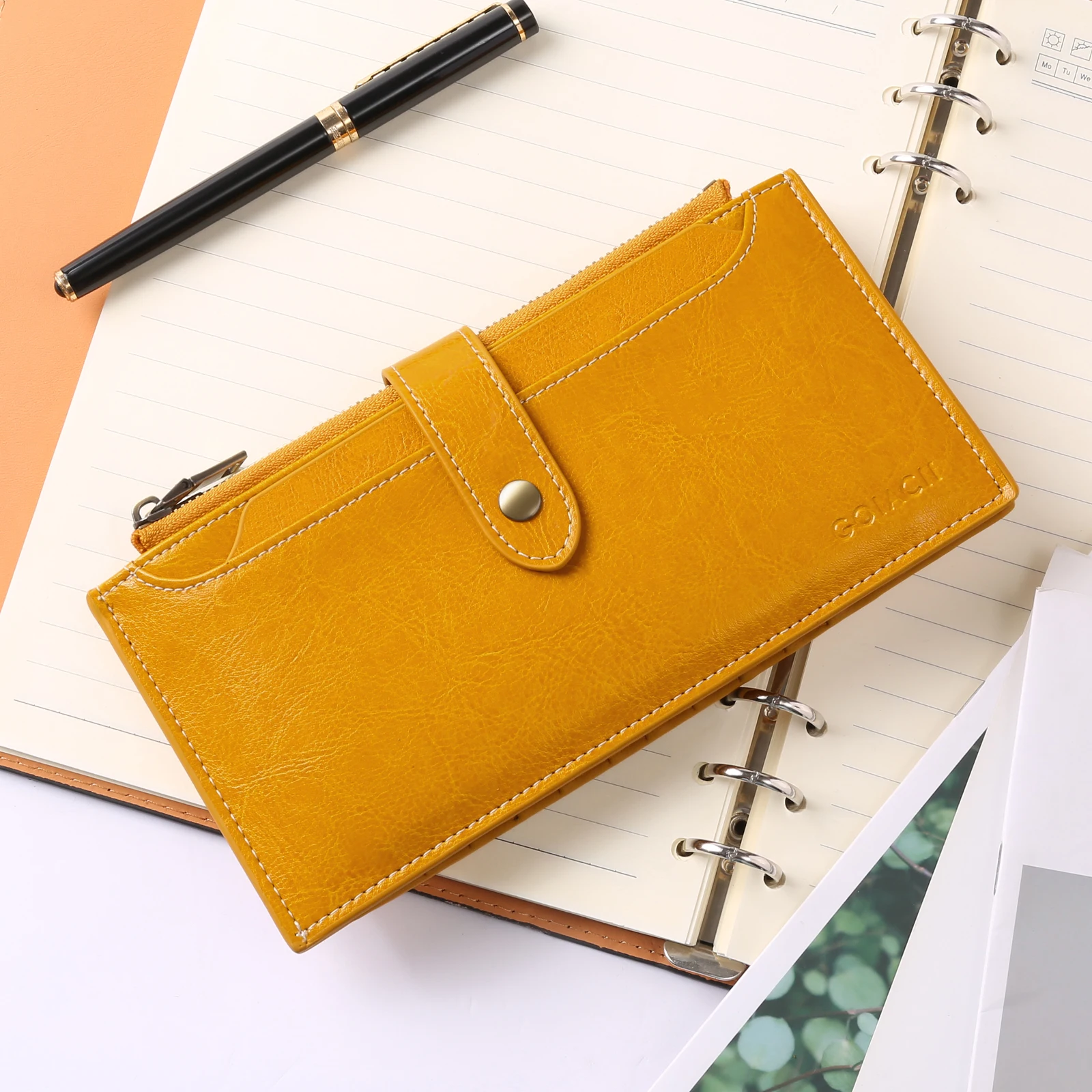 Genuine Leather Women Long Purse Female Clutches Money Wallets Handbag for Cell Phone 2 Zipper Card Holder Wallet