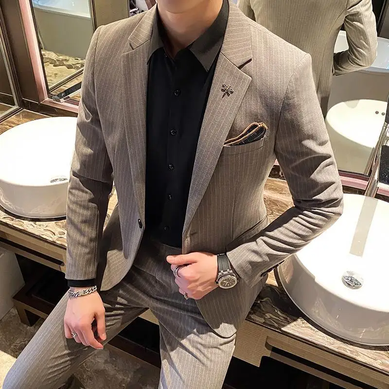 Мужской костюм в полоску 2-F1 красивый Молодежный Повседневный маленький куртка