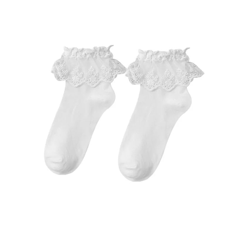 Lolita Frilly Socks Ruffle Princess Cotton Ankle Socks Ladies Girl's Lace Soft Comfortable Candy Color Middle Tube Hoseiry