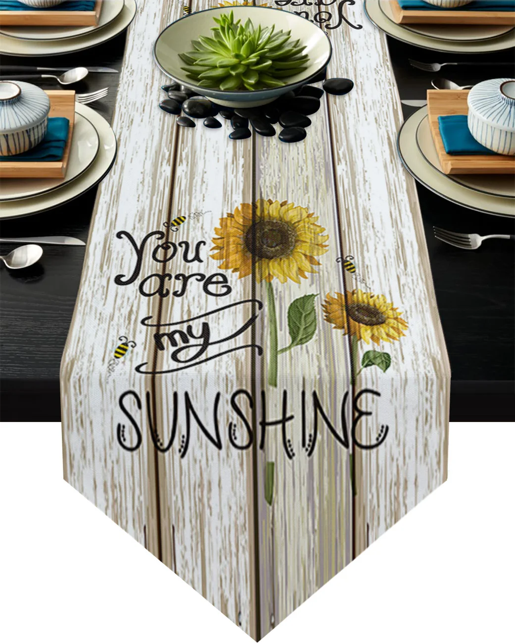 

Идиллическая подсолнухая пчела винтажная деревянная настольная дорожка Бохо свадебное украшение скатерть для вечерние Дома кухни столово...