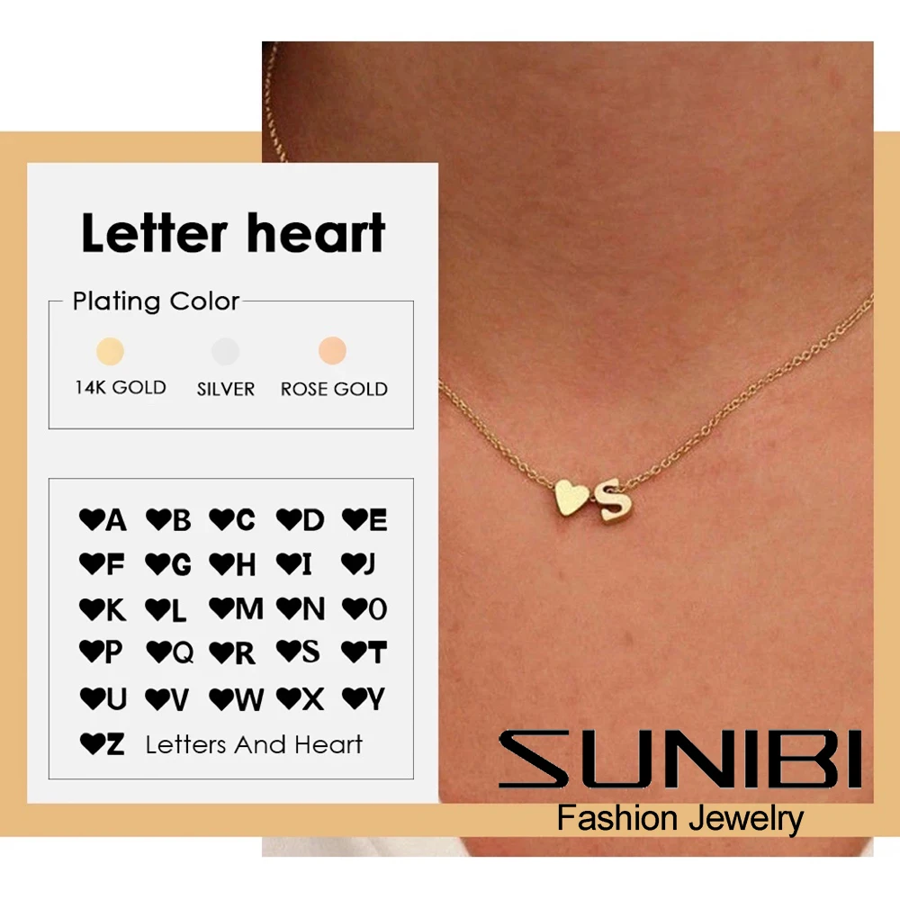 

Simple Thin Stainless Steel Small Heart Pendant Necklaces for Women Gold Plated Personality Initial Letter Necklace Jewelry Gift
