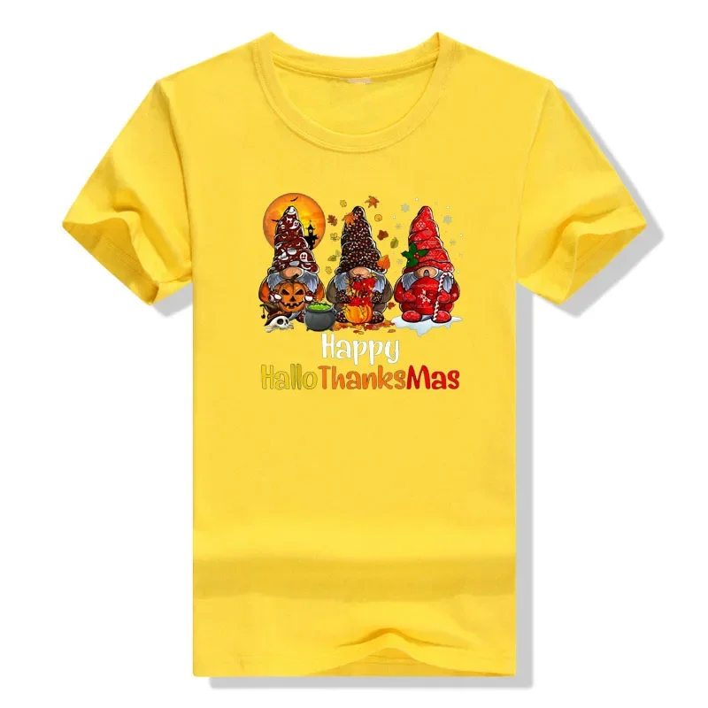 Happy Hallothanksmas Gnomes Halloween Thanksgiving Christmas T-Shirt Aesthetic Clothes Holiday Fashion Cute Graphic Tee Top Gift