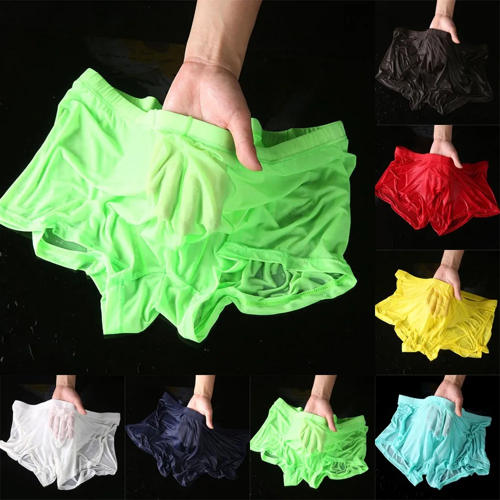 

Men's Underwear Transparent Boxers Bulge Ice Silk See Through Underpants Sexy Briefs Low Waist Panties Lingerie Intimates