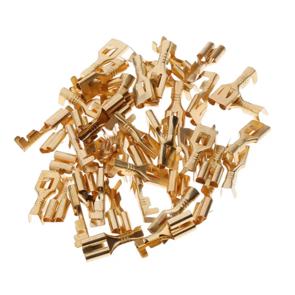 

High Quality 50Pcs Brass Crimp Terminal Cable Locking Female Spade 6.3mm High Current Capability Resistant to Corrosion