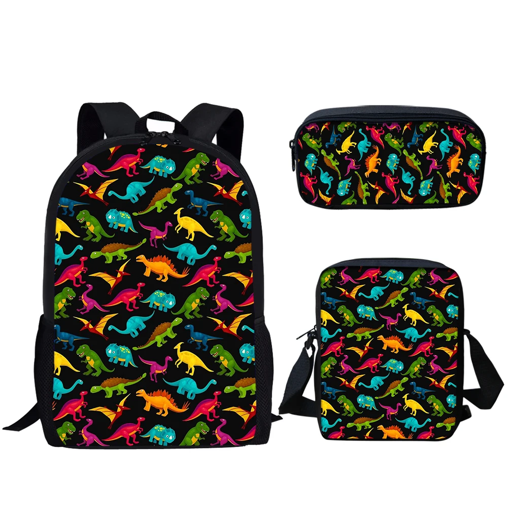 Belidome 3Set School Bags for Teen Boys Girls Cartoon Binosaur Print Casual Backpack for Primary Student Bookbag Mochila Escolar
