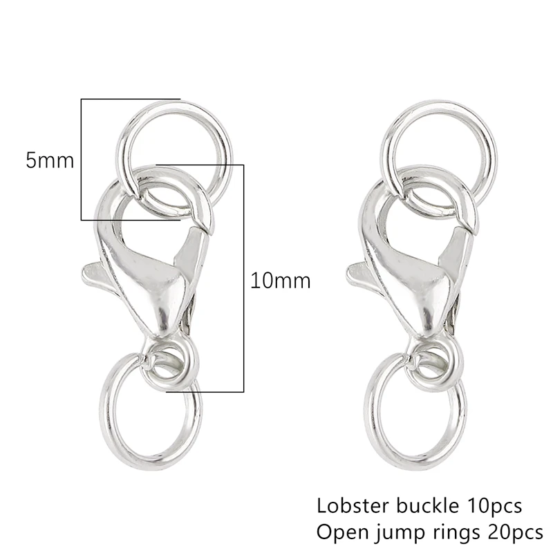 

Застежки-карабины из серебряного сплава 10 мм + 20 шт. 0,7*5 мм, открытые соединительные кольца для поделок, фурнитура для изготовления ювелирных изделий, 10 шт.