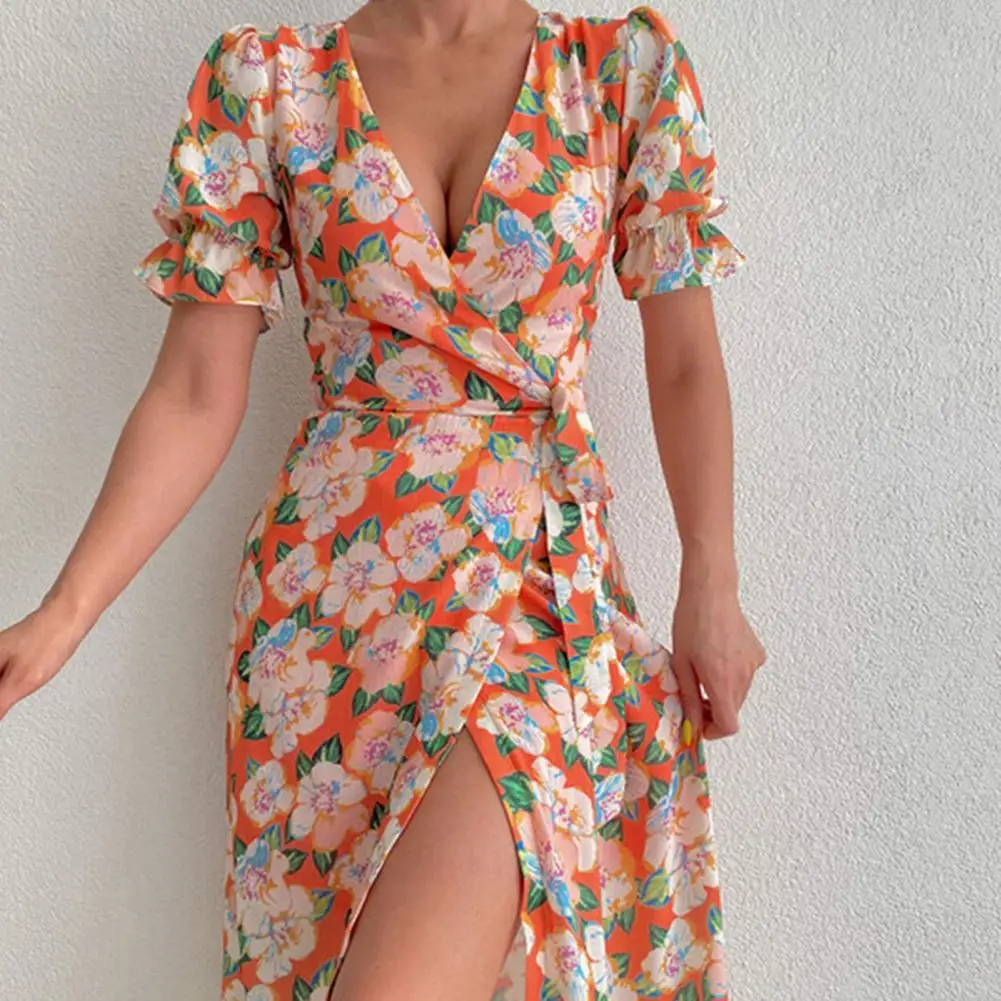 

Midi Dress Deep V-neck Party Dress Sweet Fashion Summer Lady Dress