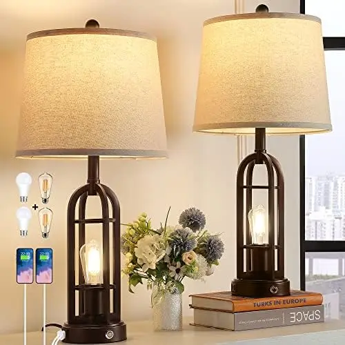 

Farmhouse Table Lamps for Living Room Set of 2, Touch Lamps for Nightstand with Oil Rubbed Bronze Finish, Industrial Table Lamp