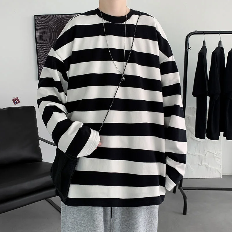 Privathinker Harajuku Striped T shirts For Men Oversized Tees 2022 Man Casual Long Sleeve Tshirt Woman Loose Pullovers Tops 5XL | Мужская