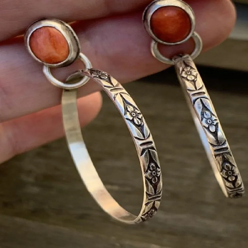 

Vintage Sterling Red & Blue Stud Hoop Dangle Earrings for Women Jewelry Wedding Engagement Earrings