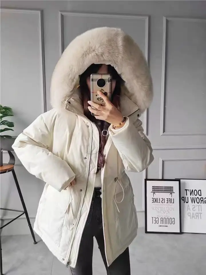 Down Coats 2022 Hooded Down Jacket Women Parkas White Jacket for Women Fur Collar Coat Women's Winter Coats Black Warm Long Coat