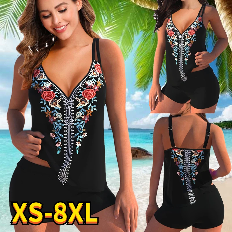 2022 New Swimsuit Sexy Plus Size Tankini Women Printed Two Piece Bikini Set Beachwear Bathing Suit Female Summer Swimwear 8XL