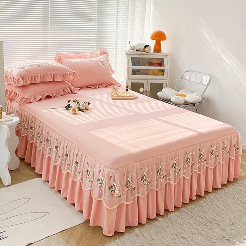 

Luxury Lace Bed Cover Queen/King Size Bed Sheet Skirt Solid Color Plain Bed Skirts (pillowcase need order)