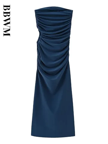 Chest Wrapping Dress Woman Fashion Hollow Out Dress Women Off Shoulder Design Dresses for Women 2023 Summer Pleated Midi Dress
