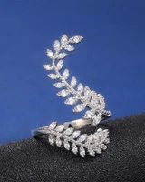 new ins creative plant leaf rings vintage open finger adjustable rhinestone cross leaf ring for women girls fashion jewelry