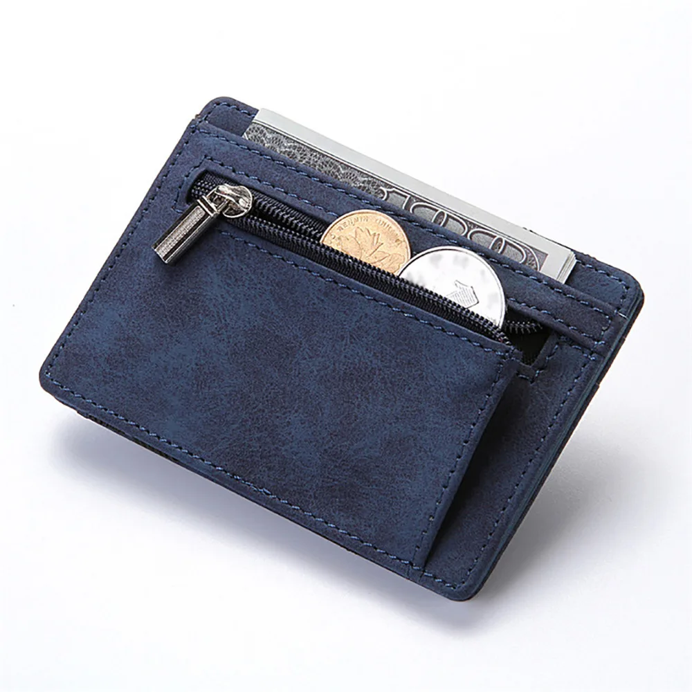 Ultra Thin 2022 New Men Male PU Leather Mini Small Magic Wallets Zipper Coin Purse Pouch Plastic Credit Bank Card Case Holder