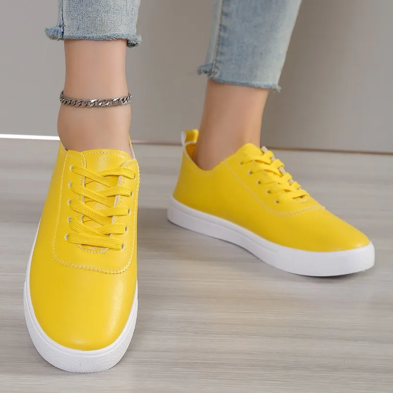 

Женские туфли на шнуровке, Вулканизированная подошва, Повседневная однотонная модная обувь с круглым носком