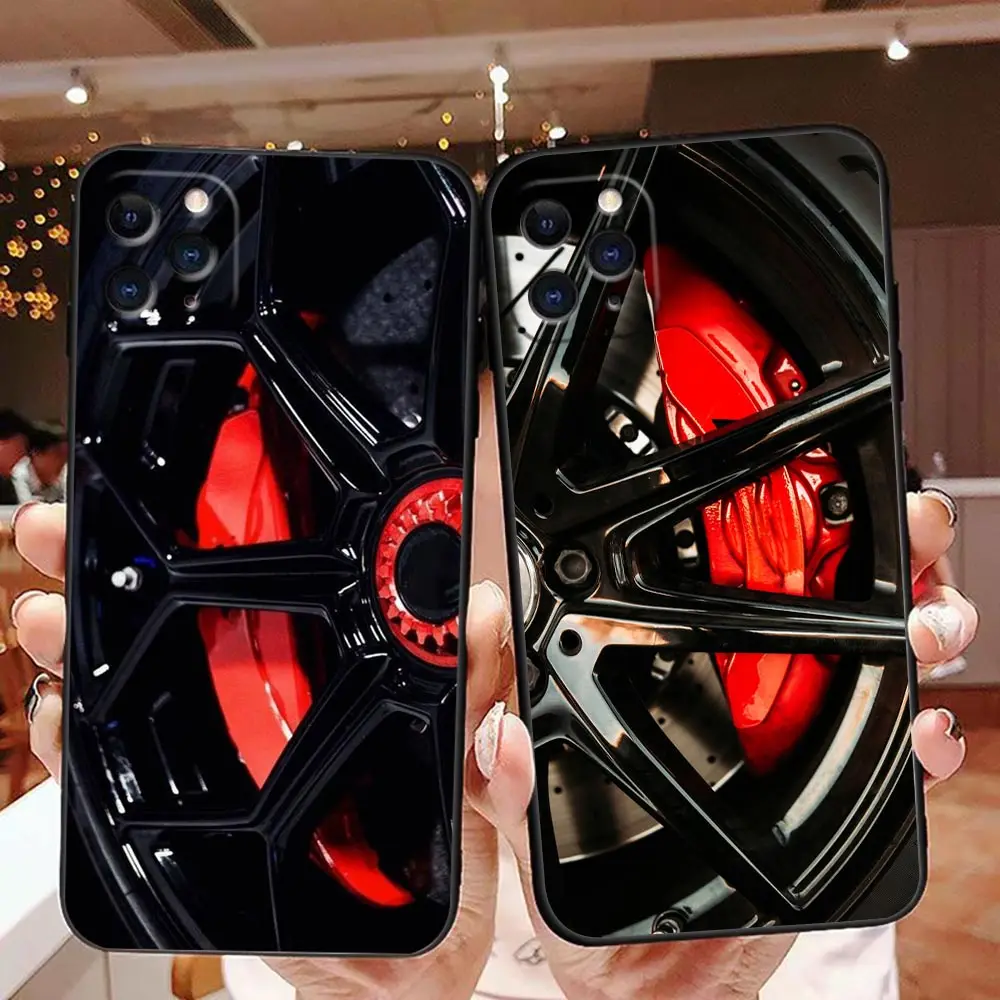 

Luxury Vehicle Brand Car Tires Wheels Phone Case For Apple iPhone 14 13 12 11 Pro Max Mini 8 7 X XS XR SE Plus Black Cover Funda